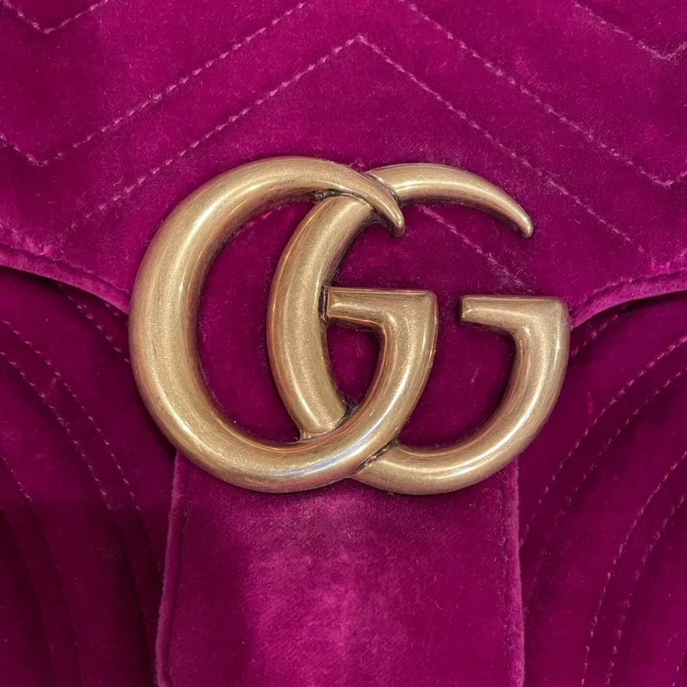 EUC GUCCI Velvet MatelasseGG Marmont Shoulder Bag - Fuchsia Violet Cyclamen - Picture 6 of 9